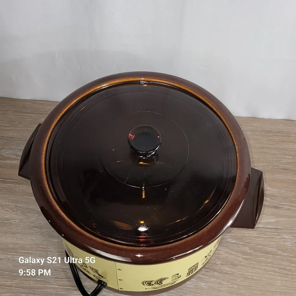 Vg Sunbeam Crockmaster 5 Quart Crock Pot Slow Cooker Amber Glass Lid Read